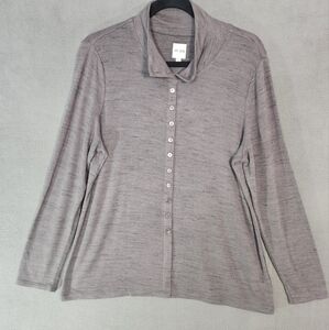 Nic + Zoe Womens Petite PL Button Up Shirt Brown Long Sleeve Soft Stretch